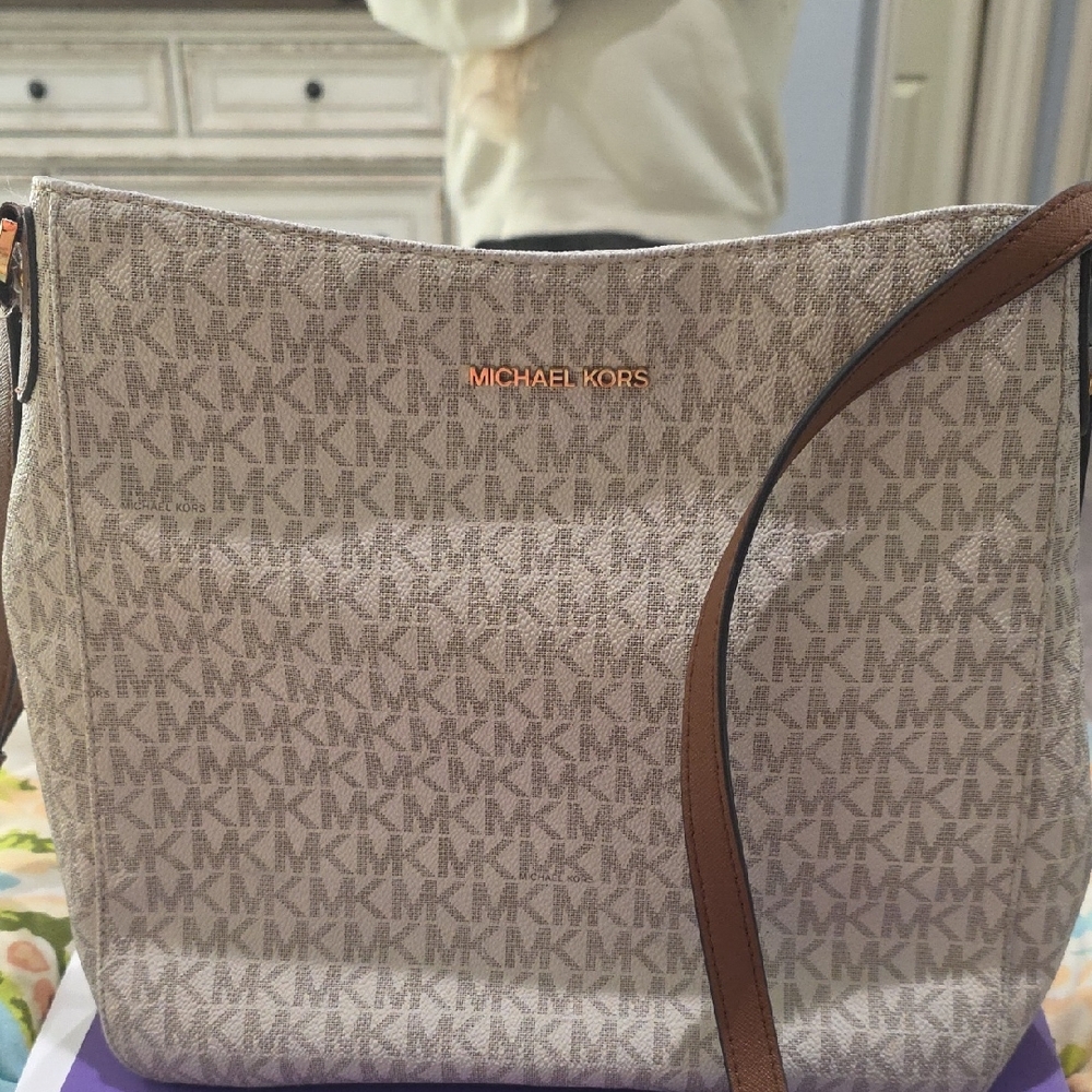 Michael Kors Beige Monogram Crossbody Bag